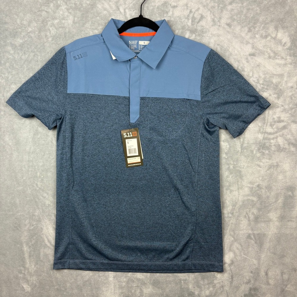 5.11 Tactical Men Sm. Rapid S/S Polo Atlas Blue Enduro-Flex Shirt Gorpcore NWT - Picture 2 of 13